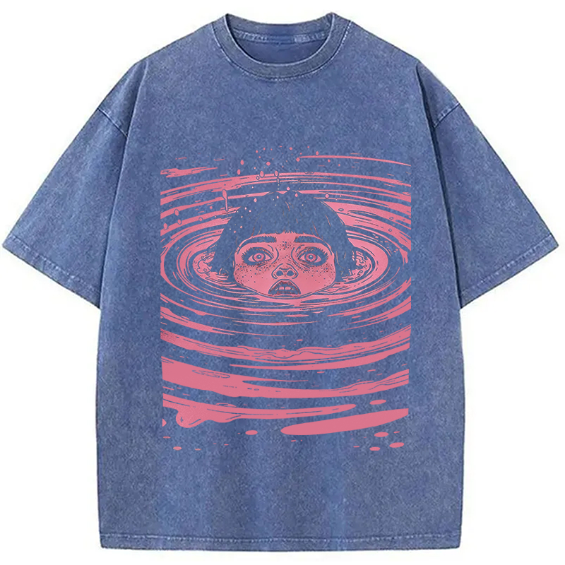 Modecanvas Drowning Girl Spiral DTG Printing Washed T-Shirt