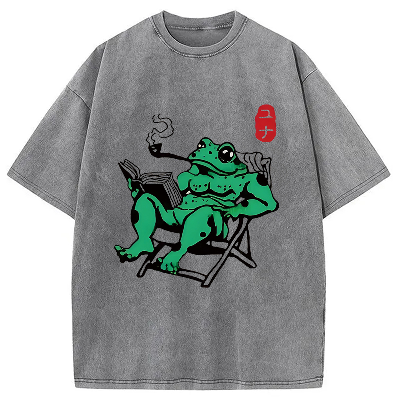 Modecanvas Muscle Frog Reading Washed T-Shirt