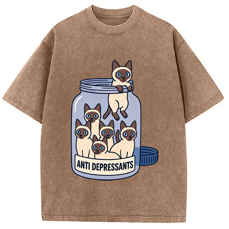 Modecanvas Cute Siamese DTG Printing Washed T-Shirt