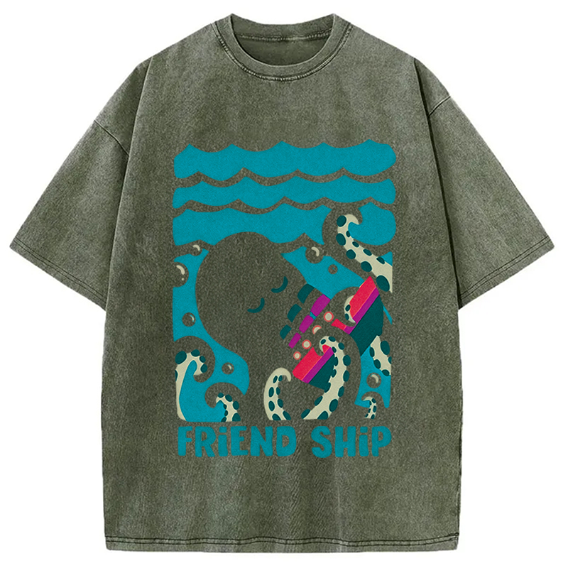 Modecanvas Friend Ship DTG Printing Washed T-Shirt