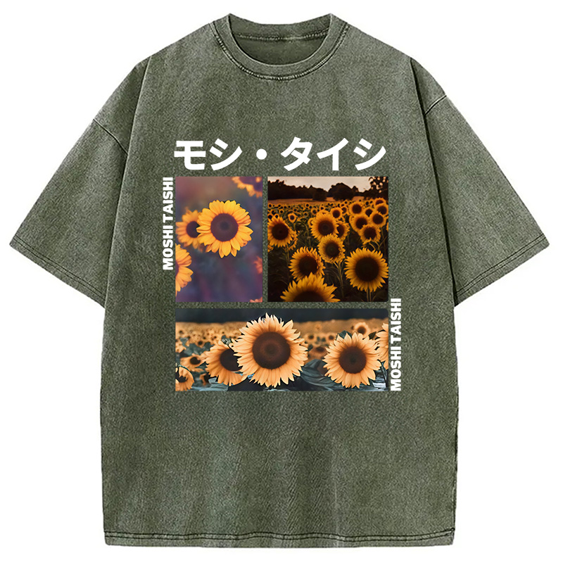 Modecanvas Sunflower Japanese Tokyo Washed T-Shirt