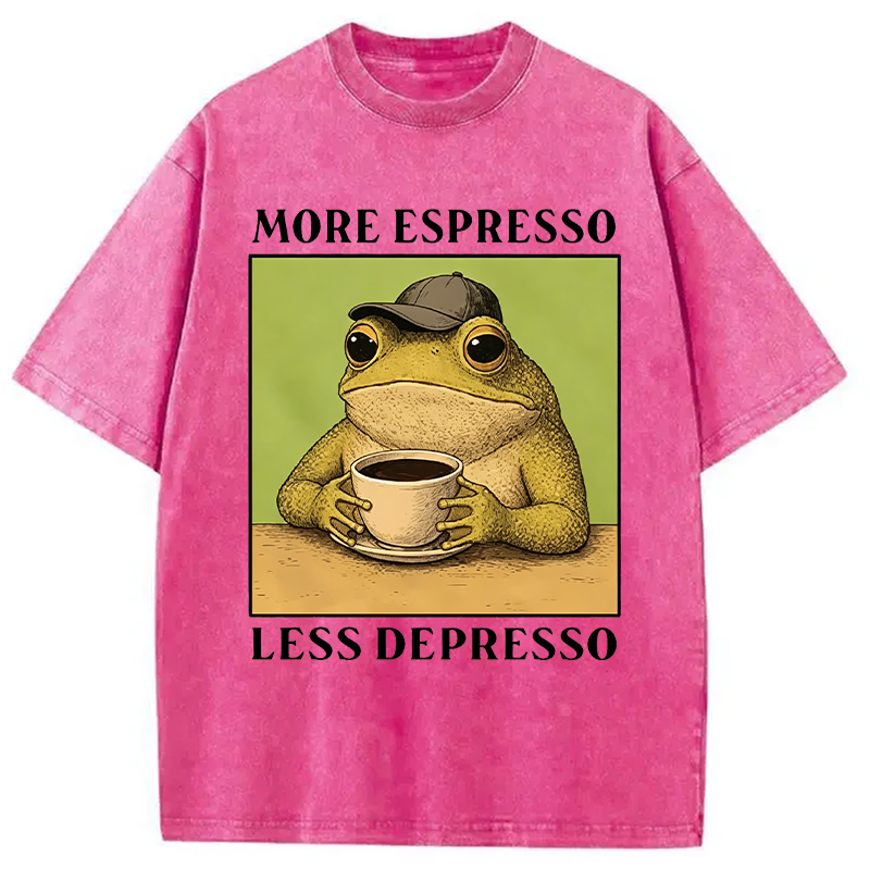 Modecanvas Frog Drinking Coffee Funny DTG Printing Washed T-Shirt