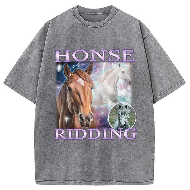 Modecanvas Honse Ridding DTG Printing Washed T-Shirt