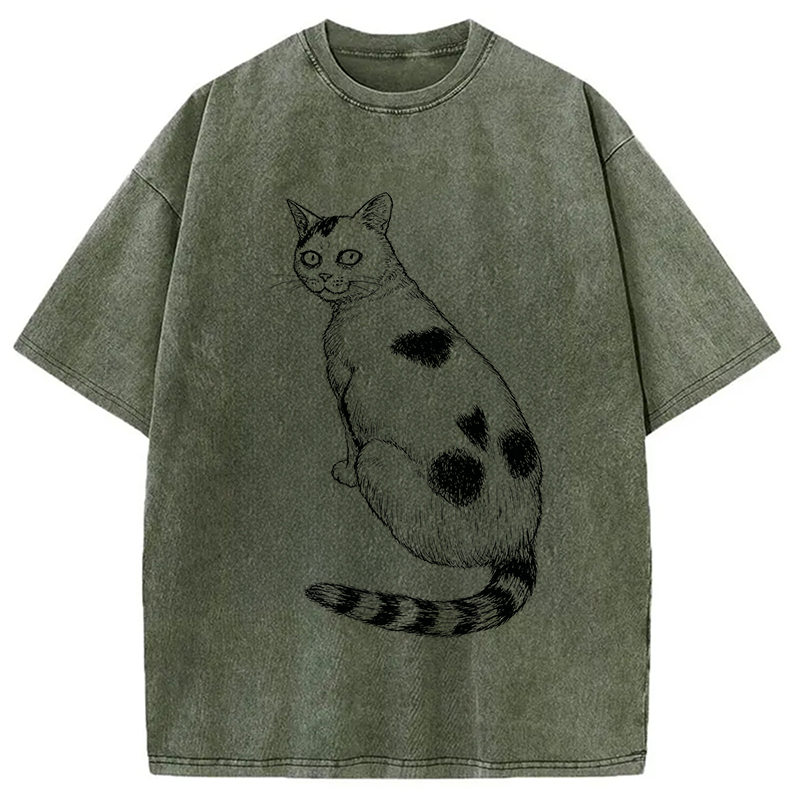 Modecanvas Horror Cat DTG Printing Washed T-Shirt-modecanvas