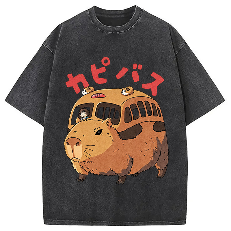 Modecanvas CapyBus Funny DTG Printing Washed T-Shirt