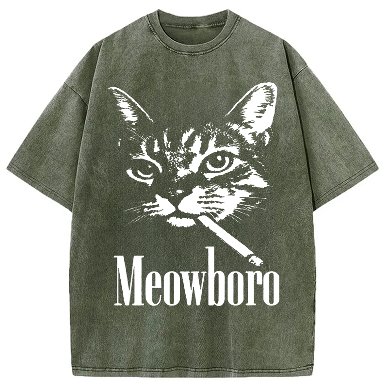 Modecanvas Vintage Smoking Cat DTG Printing Washed T-Shirt
