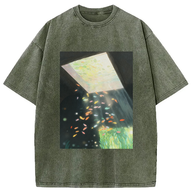Modecanvas Fish Swimming in the Air Washed T-Shirt