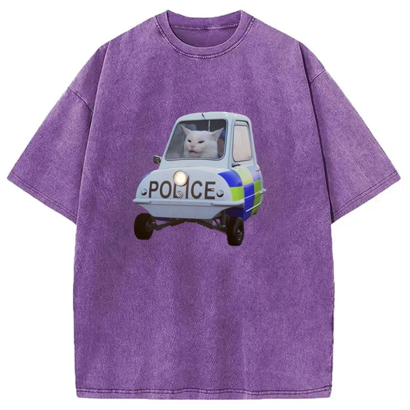 Modecanvas Police Cat Meme Washed T-Shirt