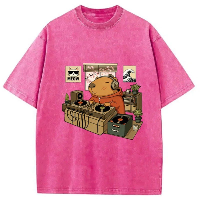 Modecanvas Capybara DJ Washed T-Shirt