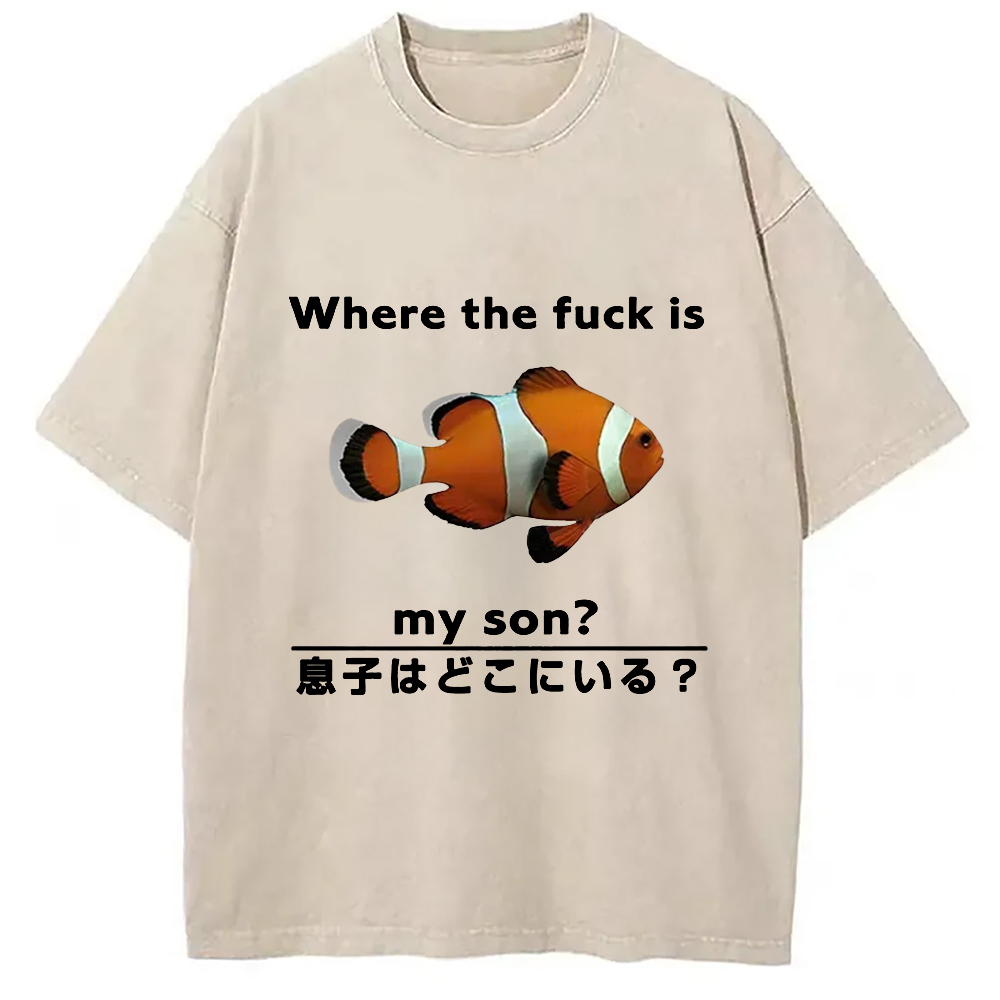 Modecanvas Fish Looking For Son Washed T-Shirt-modecanvas