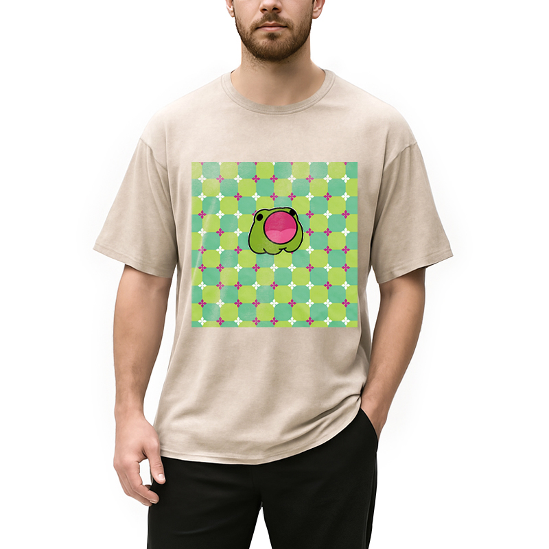 Modecanvas 3D Dizziness Frog DTG Printing Washed T-Shirt
