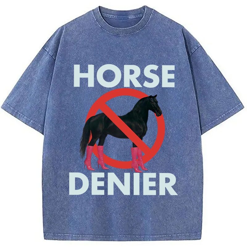 Modecanvas Funny High-Heel Noir Horse Denier DTG Printing Washed T-Shirt