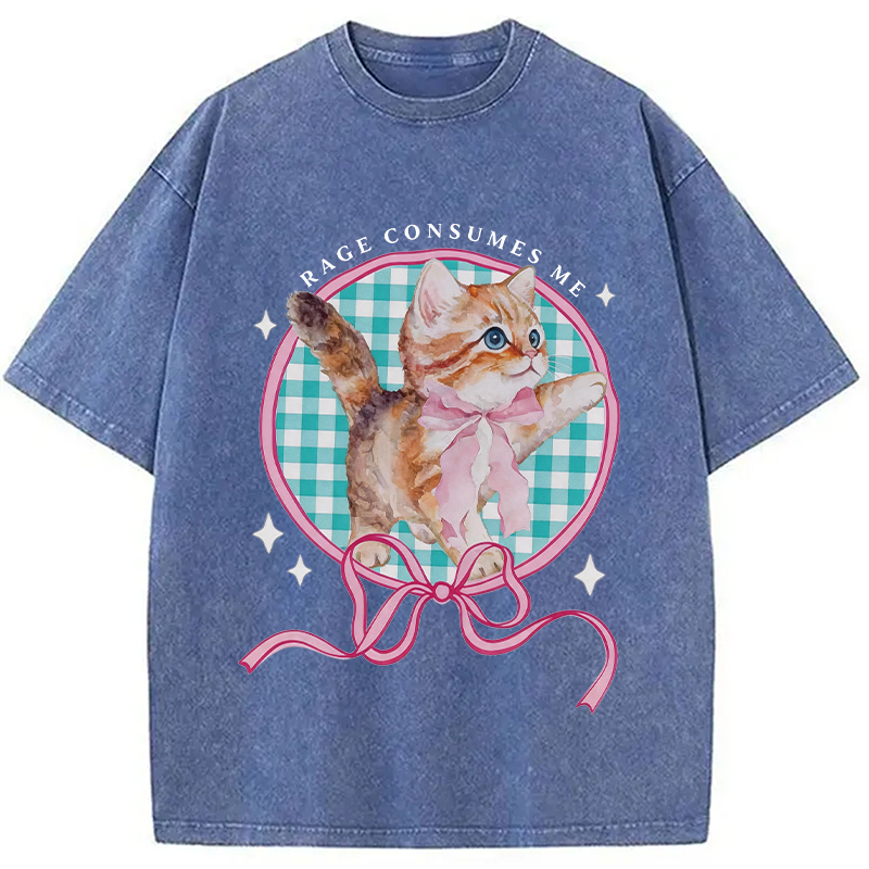 Modecanvas Rage Consumes Me Funny Kitten DTG Printing Washed T-Shirt