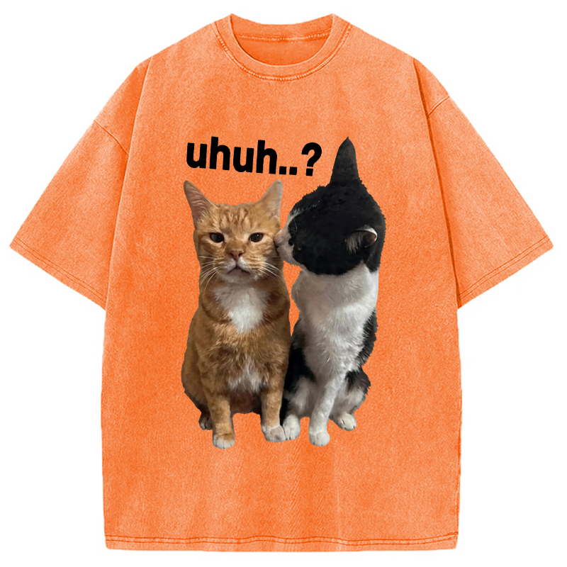 Modecanvas Uhuh..? Cat Meme DTG Printing Washed T-Shirt