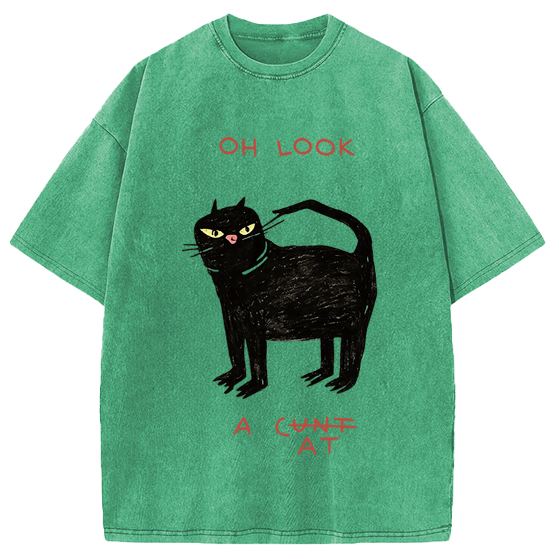 Modecanvas Oh Look Cat DTG Printing Washed T-Shirt