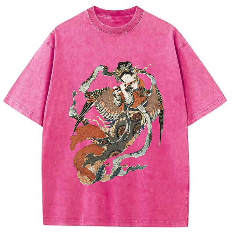 Modecanvas Vintage Geisha DTG Printing Washed T-Shirt-modecanvas
