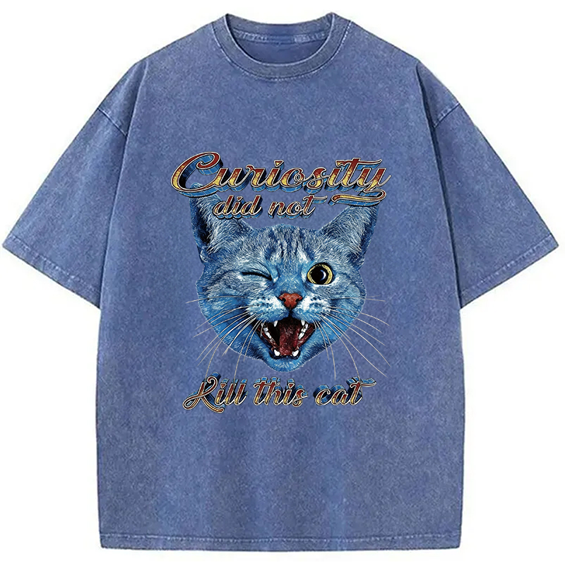 Modecanvas Curiosity Did Not Kill This Cat DTG Printing Washed T-Shirt