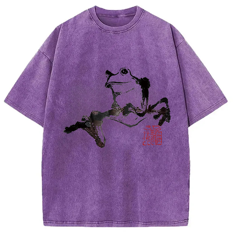 Modecanvas Sad Frog DTG Printing Washed T-Shirt-modecanvas