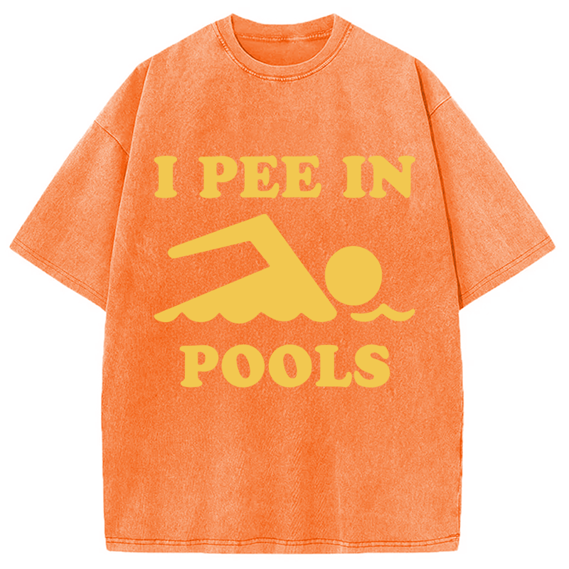 Modecanvas Mens I Pee in Pools DTG Printing Washed T-Shirt-modecanvas