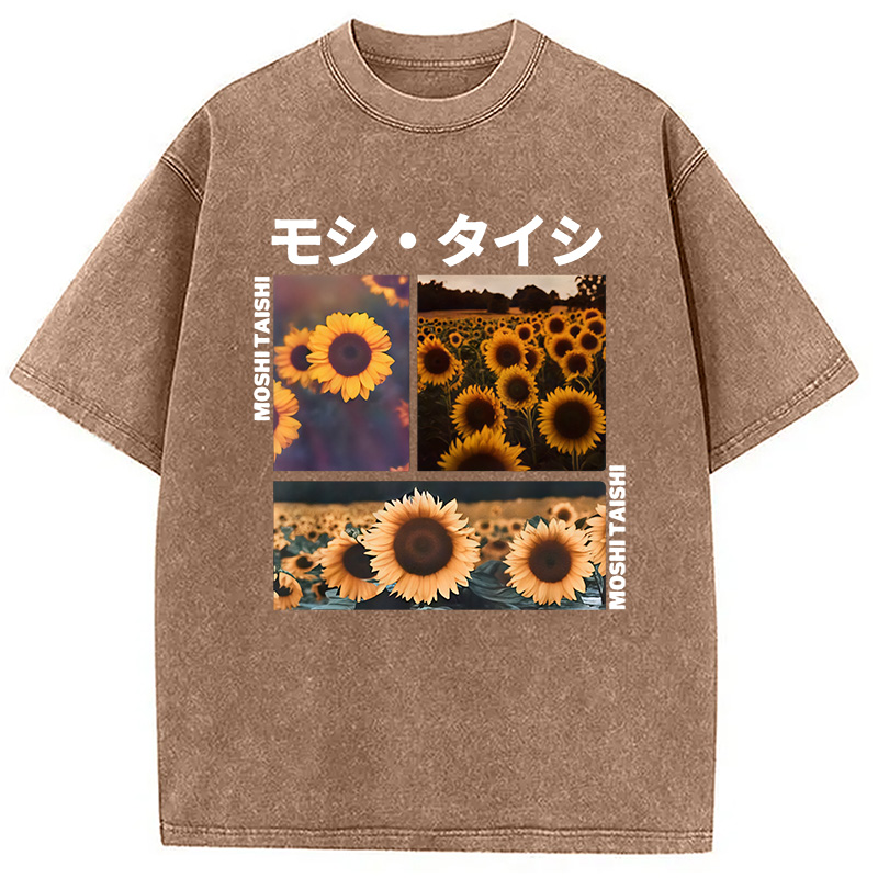 Modecanvas Sunflower Japanese Tokyo Washed T-Shirt