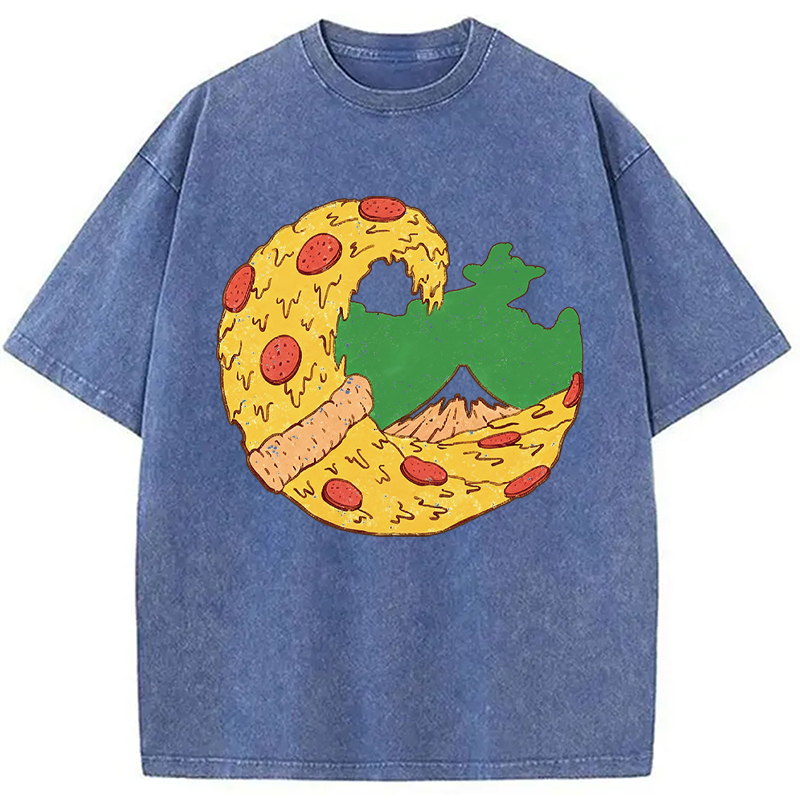 Modecanvas The Great Pizza of Kanagawa DTG Printing Washed T-Shirt