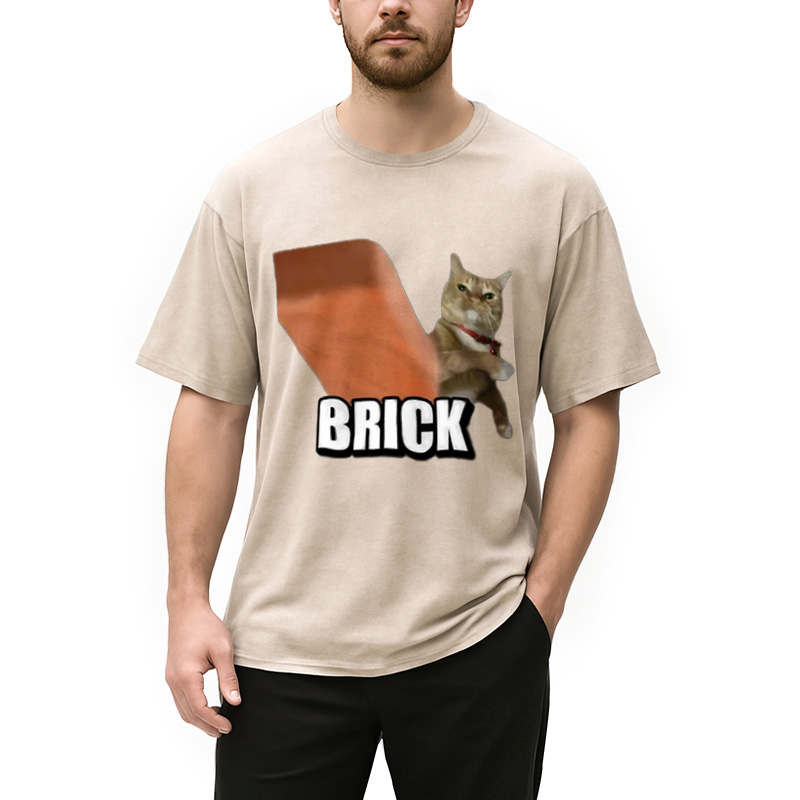 Modecanvas Funny Cat Throwing Brick Washed T-Shirt