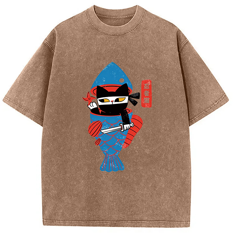 Modecanvas Neko Ninja DTG Printing Washed T-Shirt