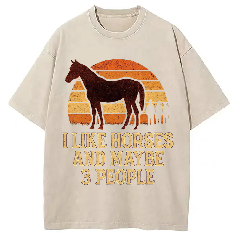 Modecanvas I Like Horse And Maybe 3 People DTG Printing Washed T-Shirt