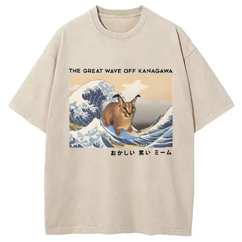 Modecanvas Big Floppa and The Great Wave off Washed T-Shirt