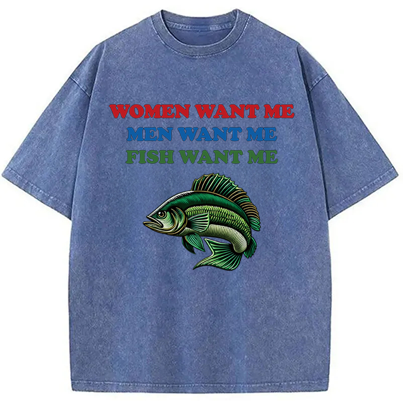 Modecanvas Fish Want Me DTG Printing Washed T-Shirt