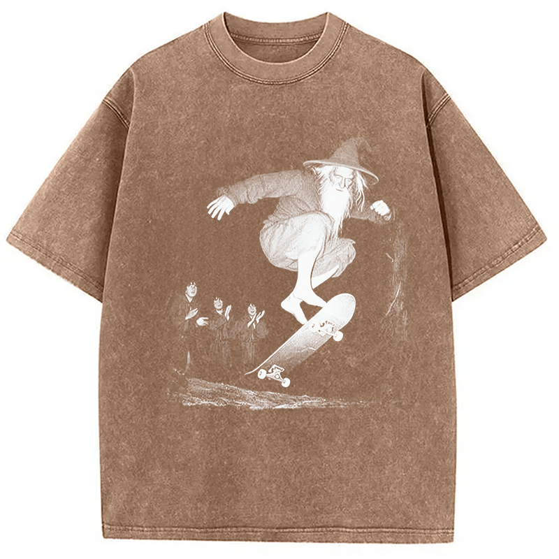 Modecanvas Wizard Skateboarding DTG Printing Washed T-Shirt-modecanvas