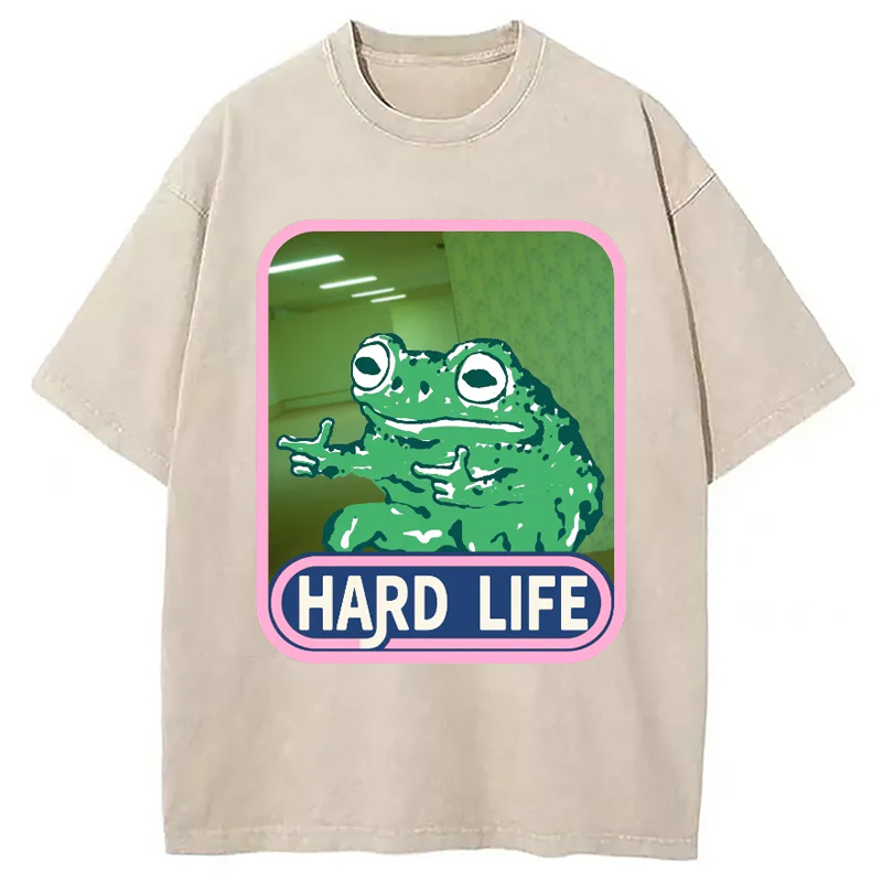 Modecanvas The Backrooms Hard Life Frog Washed T-Shirt