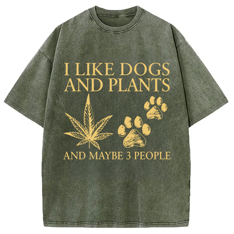 Modecanvas I Like Dogs And Weed DTG Printing Washed T-Shirt