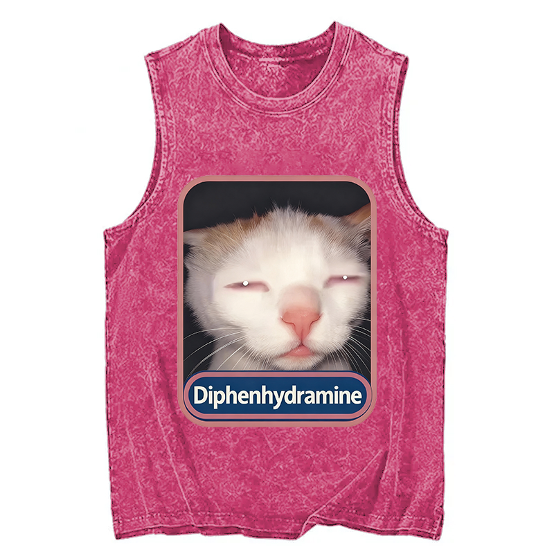 Modecanvas Diphenhydramine Meme Cat DTG Printing Washed Tank-modecanvas