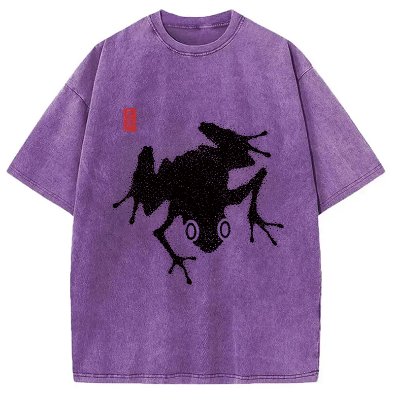 Modecanvas A Stippled Frog DTG Printing Washed T-Shirt-modecanvas