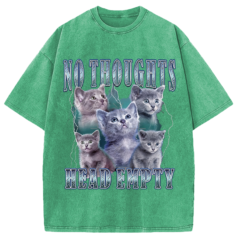 Modecanvas No Toughts Head Empty Funny Cat Meme DTG Printing Washed T-Shirt