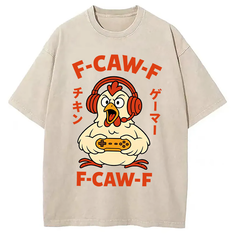Modecanvas F-Caw-F Chicken Gamer Funny DTG Printing Washed T-Shirt