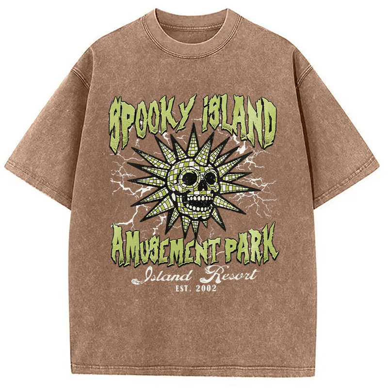 Modecanvas Spooky Island DTG Printing Washed T-Shirt-modecanvas