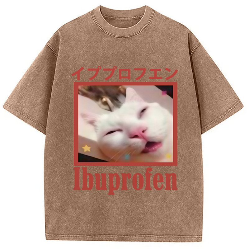 Modecanvas Ibuprofen Meme Cat Washed T-Shirt