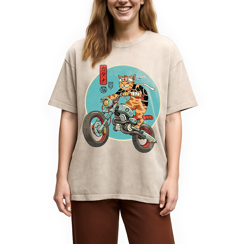 Modecanvas Catana Motorcycle DTG Printing Washed T-Shirt