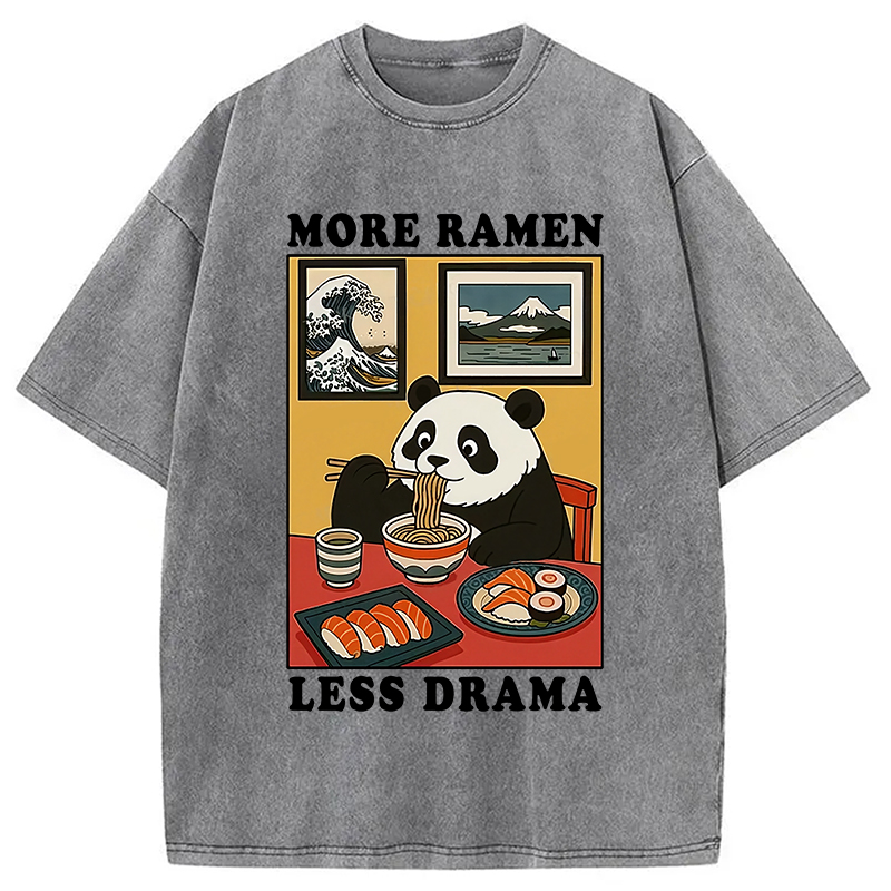 Modecanvas More Ramen Less Drama Panda Washed T-Shirt