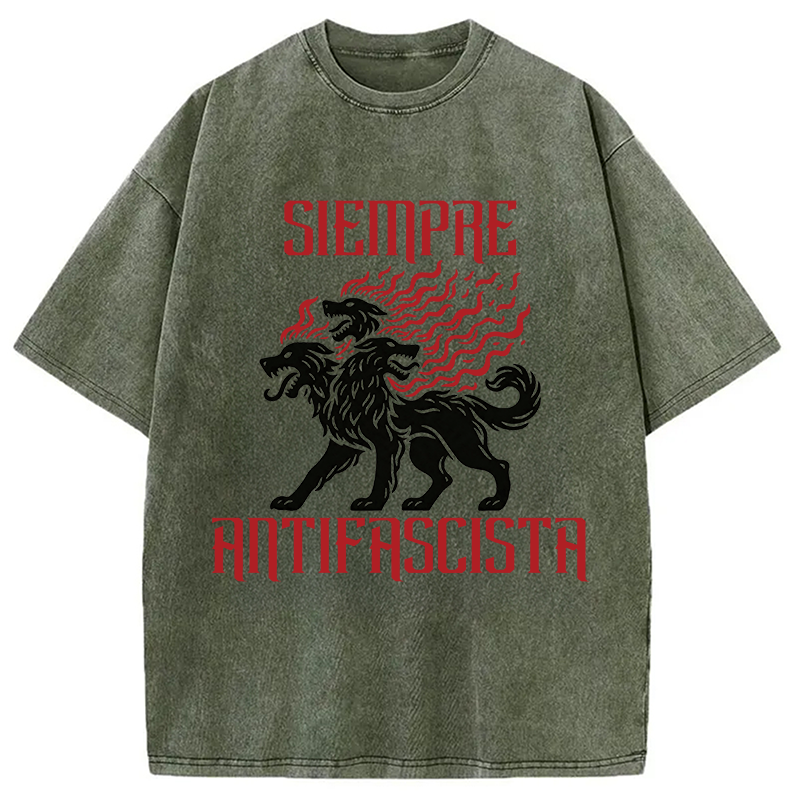 Modecanvas Siempre Antifascista Fire DTG Printing Washed T-Shirt