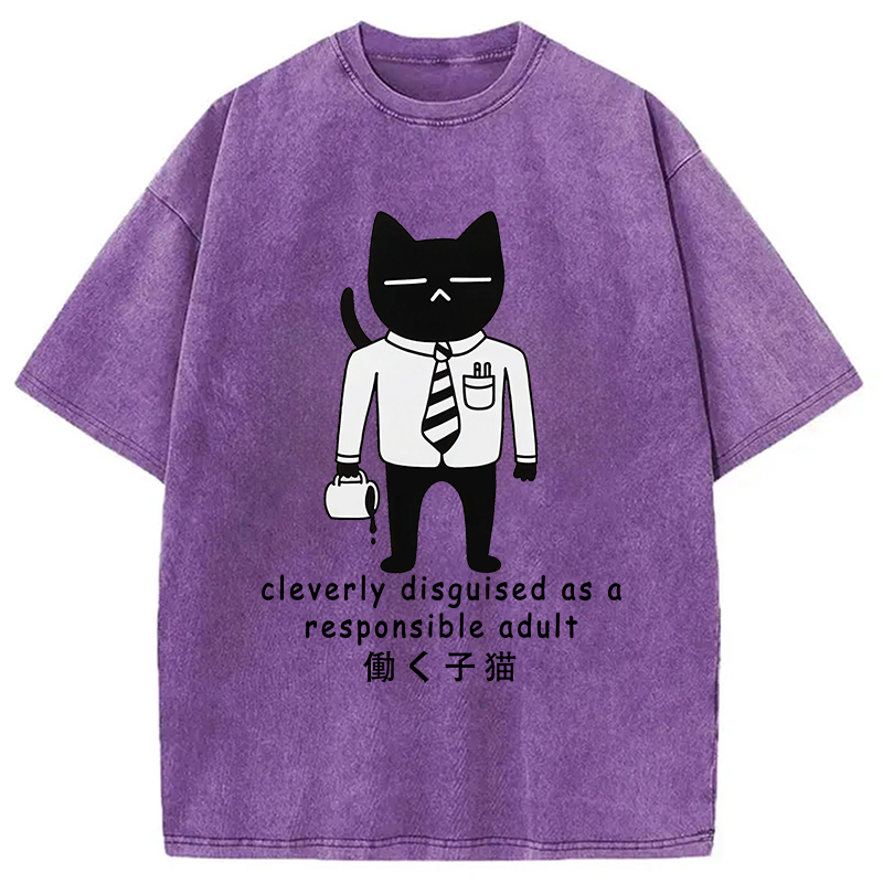 Modecanvas Cat At Work Japan Washed T-Shirt
