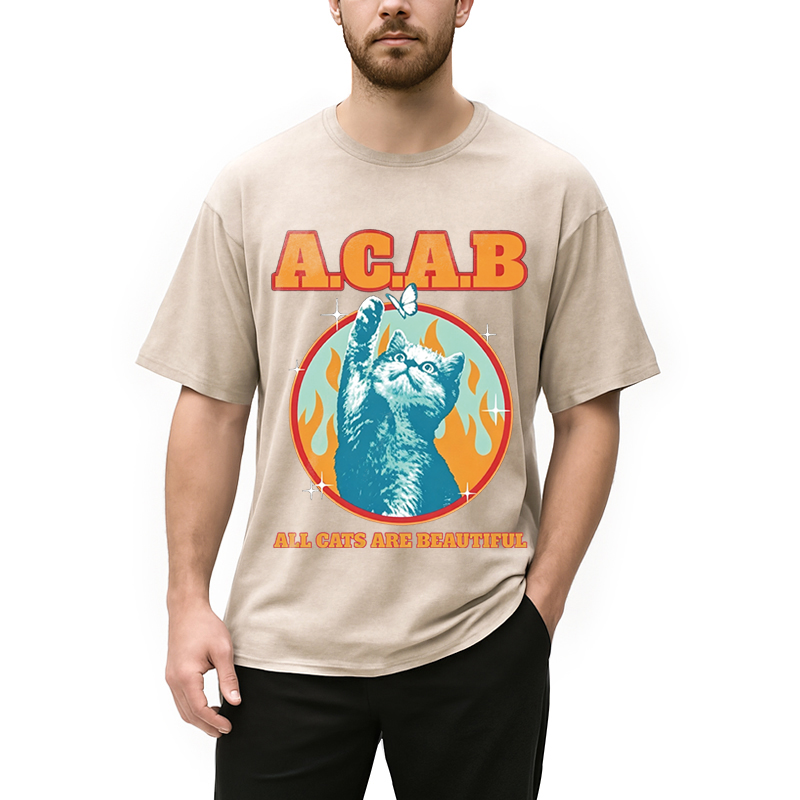 Modecanvas All Cats Are Beautiful DTG Printing Washed T-Shirt