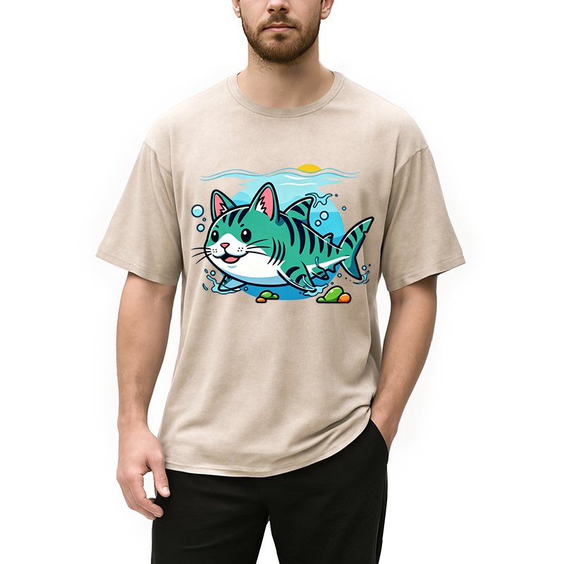 Modecanvas A Cat Shark Washed T-Shirt