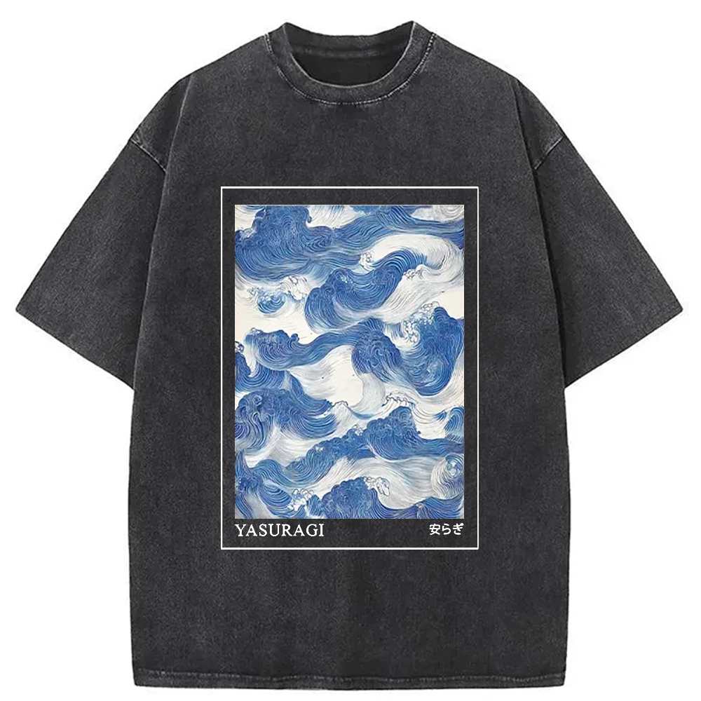 Modecanvas Japanese Retro Art Wave Washed T-Shirt