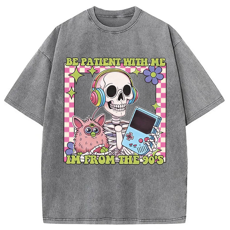 Modecanvas Please Be Patient Skull Meme Washed T-Shirt