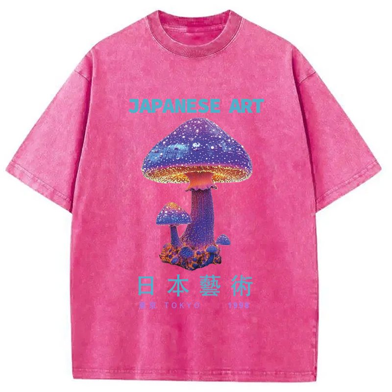Modecanvas Magic Mushrooms Japanese Art Washed T-Shirt