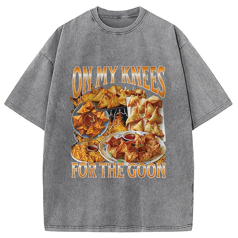 Modecanvas On My Knees Funny Crab Rangoon Meme Washed T-Shirt