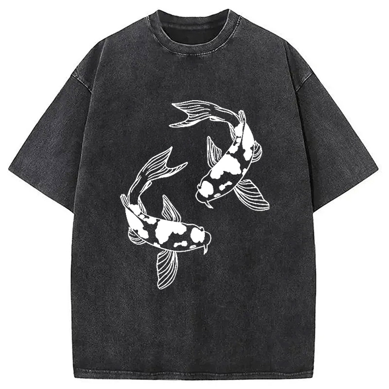 Modecanvas Two Beautiful Koi Washed T-Shirt